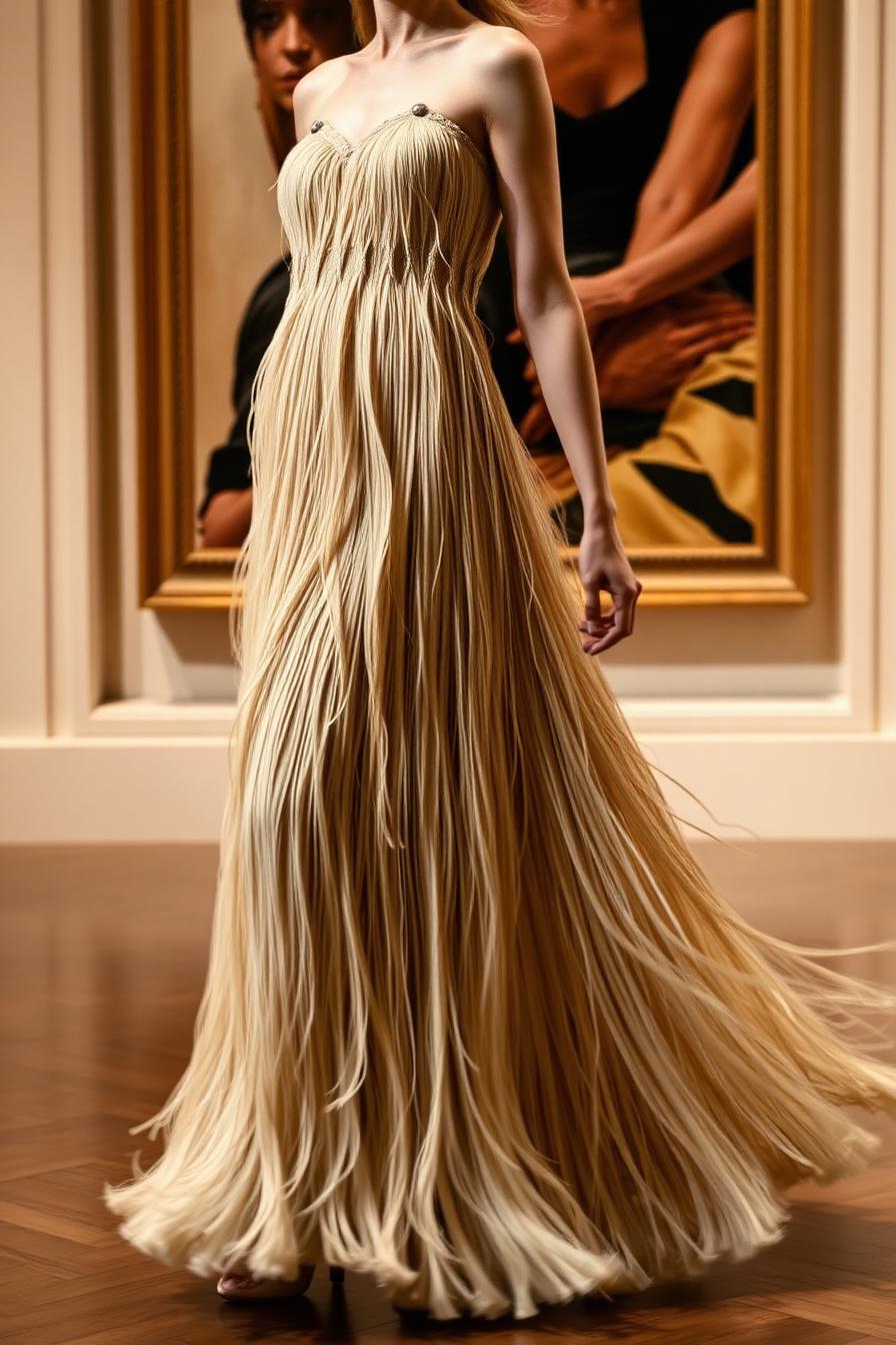 A made-for-one gown moving through an elegant interior